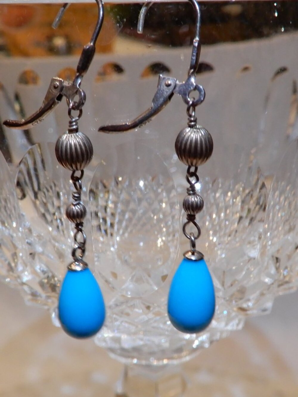 Vintage Sleeping Beauty Turquoise and Sterling Silver Dangle Earrings